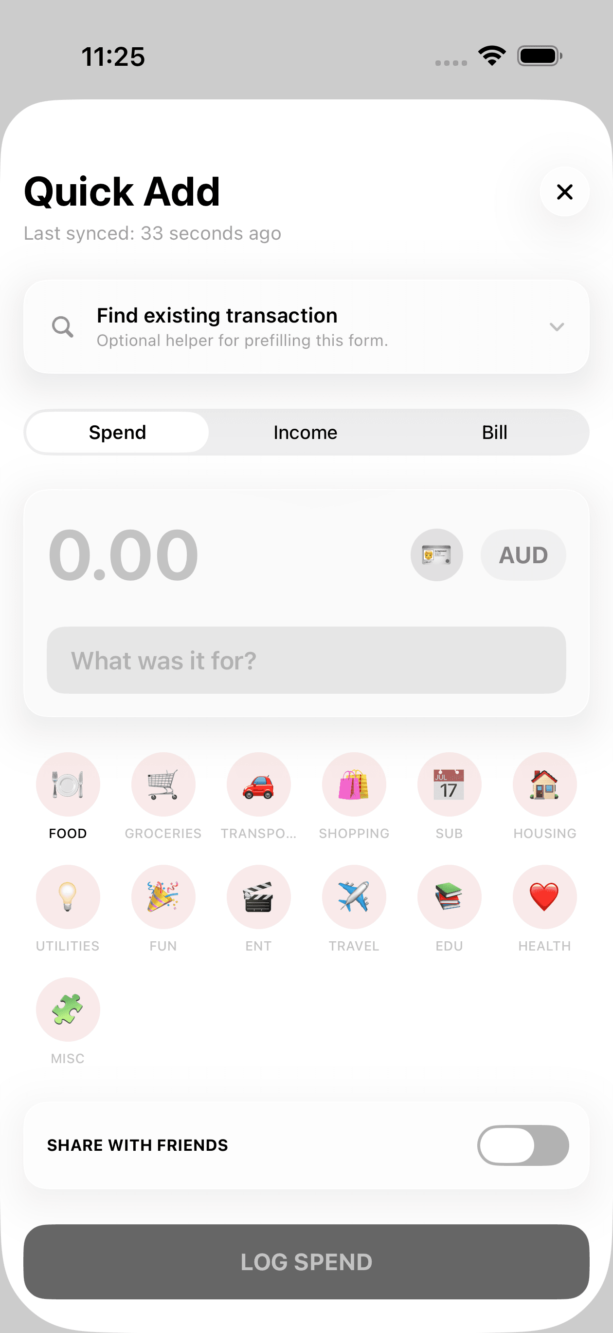 SlipSync quick add spend preview